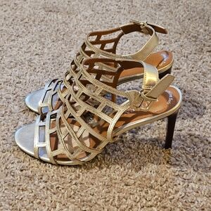 Lauren Ralph Lauren Sandra Gold Cage Heels Size 8